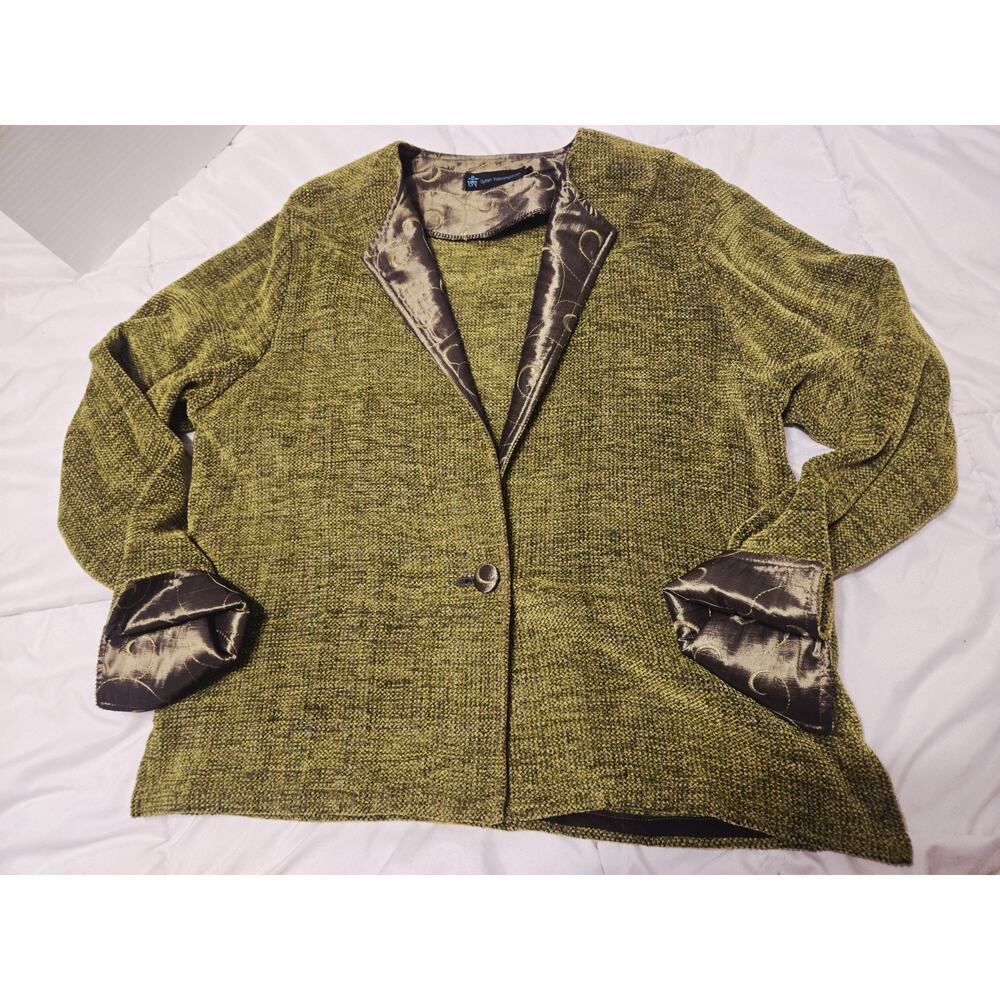 LYNN YARRINGTON Rust Chenille Blazer Coat Green Fairy Cottagecore Sz M Academia